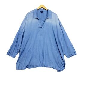J Jill PureJill Indigo Chambray Popover Tunic Top Size 4X Cotton Beachy Coastal